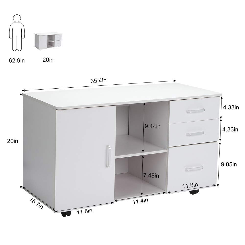 Home & Kitchen Lateral File Cabinets File Cabinet 3 Drawer Storage Printer Stand Modern Mobile ...