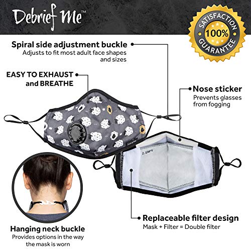Debrief Me Dust Mask - Anti Pollution Breathable Respirator Mask (1 Mask + 6 Filters) Military Grade N99 Flu Mask Carbon Activated Filtration - Reusable Washable - Comfy Cotton Adjustable(Sheep Grey)