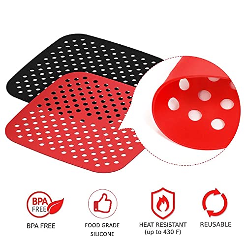 2Pack Reusable Air Fryer Liner, 8.5in Square Silicone NonStick Air