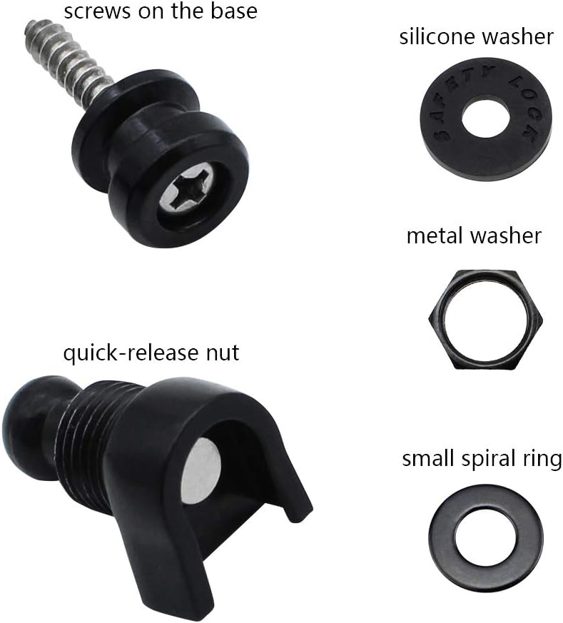 UBERMing Guitar Strap Lock Set 4Pcs Guitar Strap Locks and Buttons Quick Release Security Straplocks System with 4 Guitar Screw Washer for Electric Acoustic Guitar Replacement (Black) - Image 5