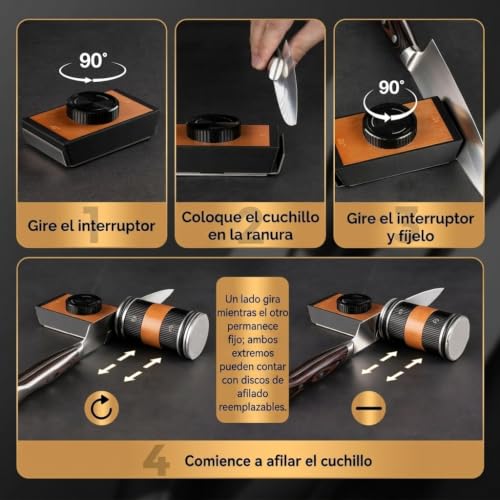 Knife Sharpener Roller, Professional Knife Sharpener for Kitchen Knives, Sharpening Stone, Rolling Knife Sharpener on 5 Discs, Two Sharpening Angles 15° and 20° (Black)