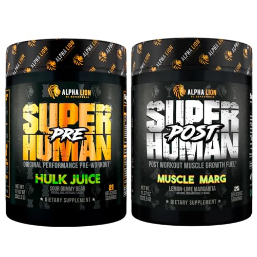 ALPHA LION Superhuman Pre Workout Powder & Post Workout Recovery Bundle, Sustained Energy & Focus + Lean Muscle Growth, Strength & Volume (Hulk Juice & Muscle Marg