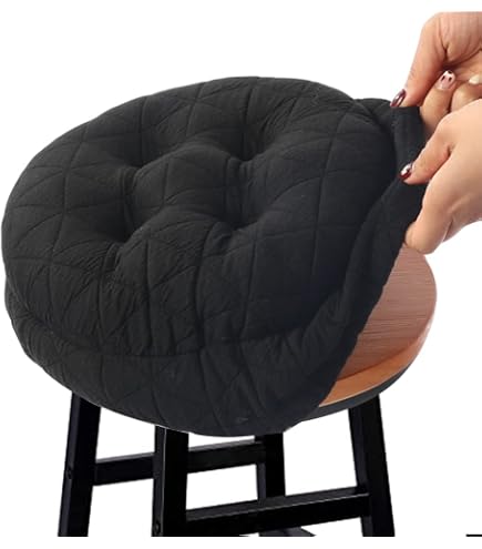 Cuscino Per Sgabello Da Bar SINOSSO, Rotondo In Lino, Diametro 33 Cm, Antiscivolo In Silicone, Design Intrecciato Grigio E Nero - 3