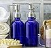 Cornucopia Brands 8-Ounce Cobalt Blue Glass Bottles w/Stainless Steel Lotion Pumps (4-Pack); Boston Round Dispensers for Aromatherapy, DIY, Lotions & Liquid Soap