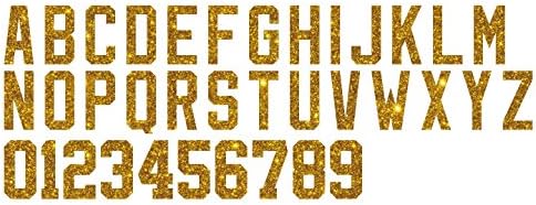 2-Inch Tall TML Glitter, Glow in Dark, Reflective, Metallic Vinyl Iron-on Letters Numbers for Custom Jersey, Shirts, Garments and Clothing,26 Letters and 10 Digits (Gold Glitter)