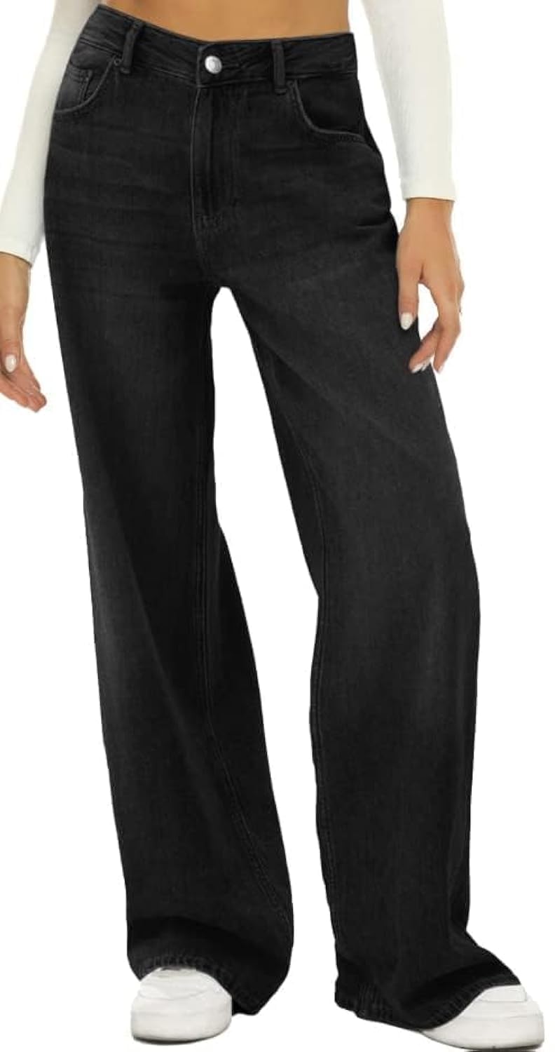 Photo 1 of HDLTE Black Women Wide Leg Jean High Waist Baggy Jeans Loose Boyfriend Jeans Denim Pants Y2K