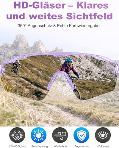 Cycling Glasses Men Quick Glasses Women UV400 Sunglasses Protective Glasses TR90 Frame with Adjustable Nose Wings & Temple MTB Sports Glasses Running Glasses Sunglasses for Bicycle Fishing Ebike