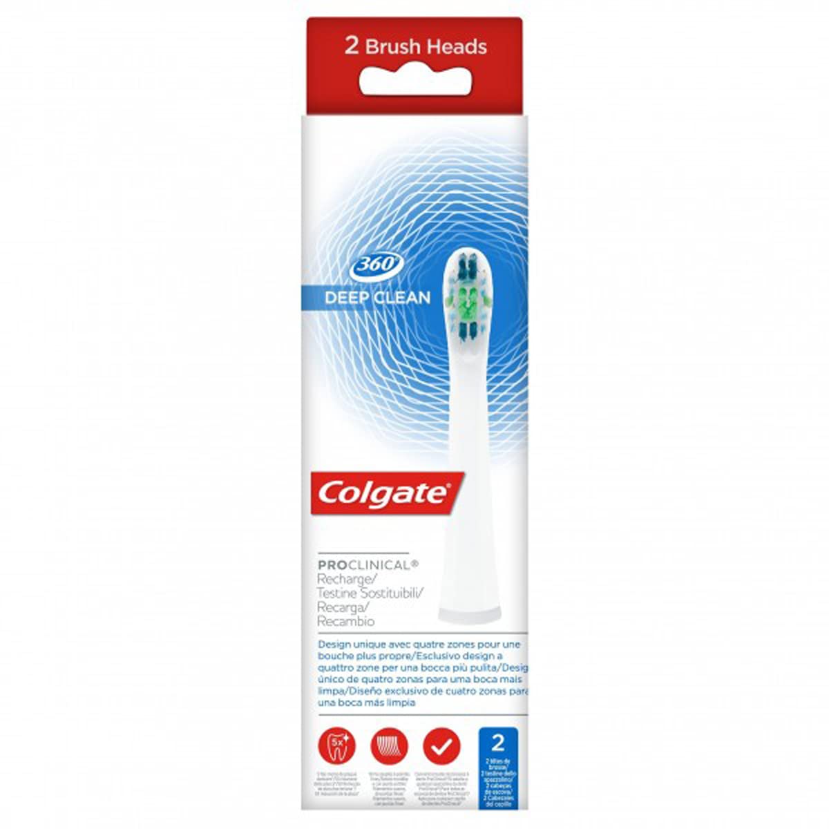 Colgate Oral Care Replacement Toothbrush Heads for Proclinical 360° Deep Cleen Soft X2 - Pack of 2