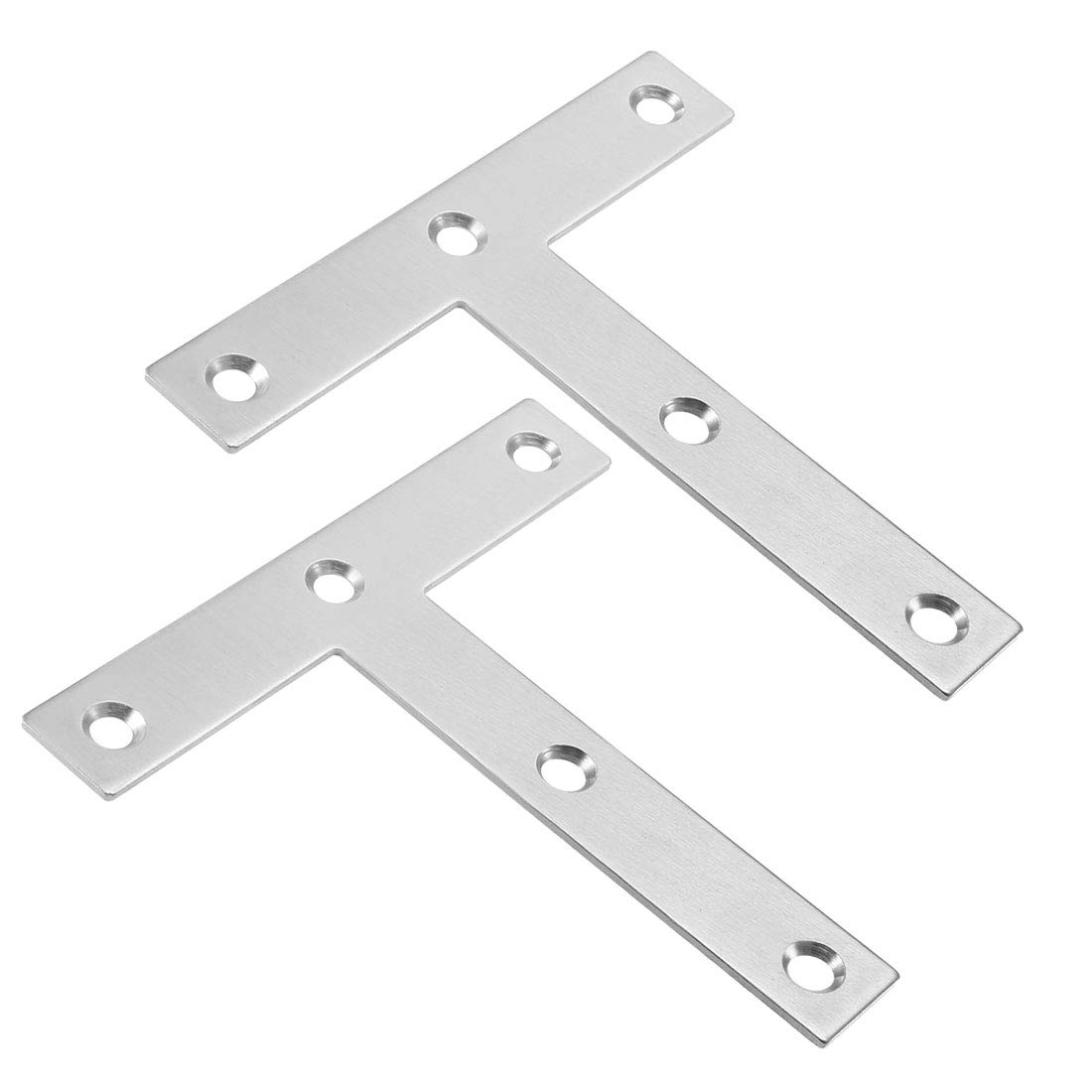sourcing map Flat T Shape Repair Mending Plate, 120mmx120mm, Stainless Steel Joining Bracket Support Brace, Pack of 2