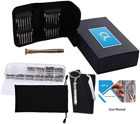 【Upgrade】 Eyeglass Repair Kit with Screws, COOLIZ Eyeglasses Sunglasses Screwdriver set, Multi-use Screws/Screwdrivers Tool Set for Glasses, Watch, Phone, Camera - MUST Have for Home Use