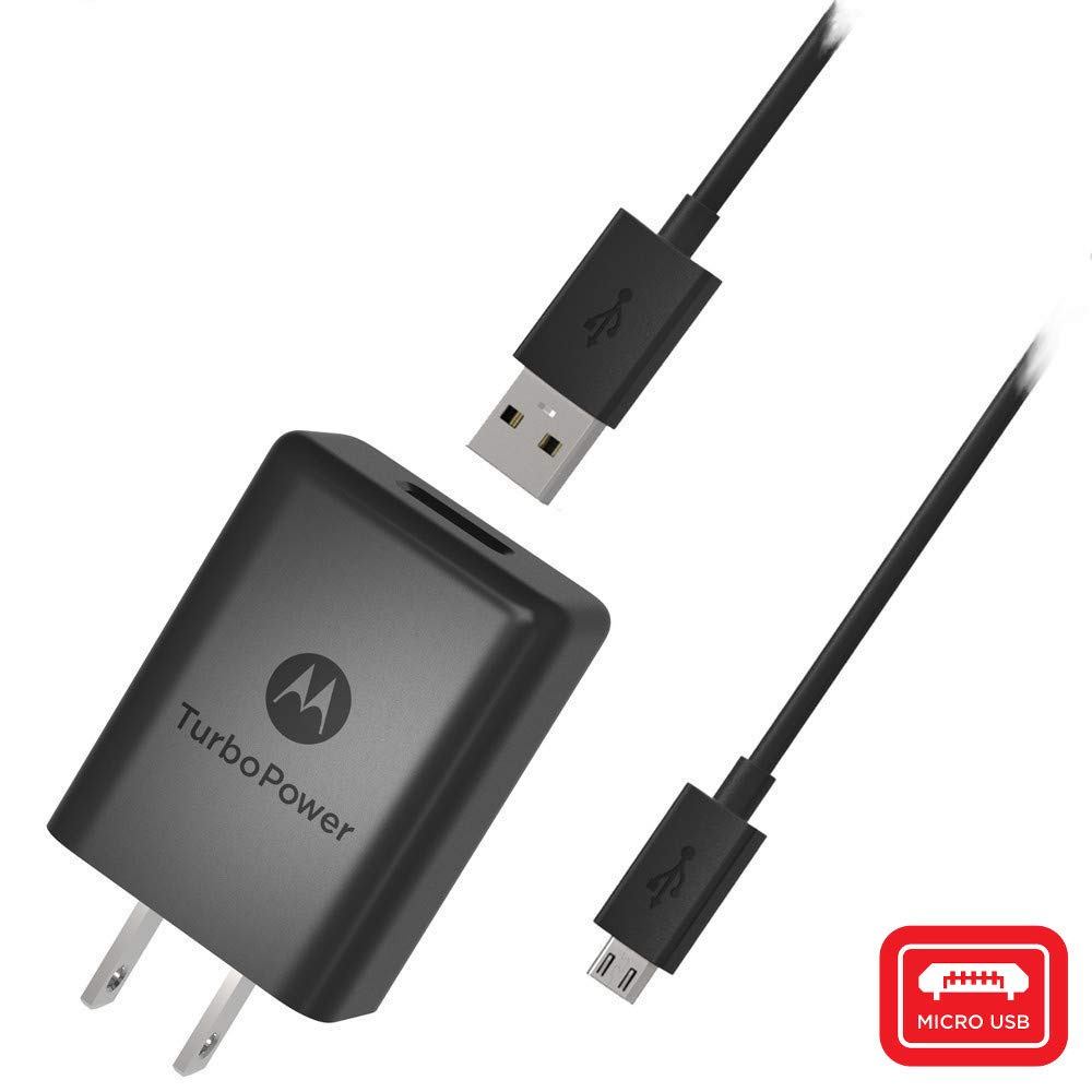Motorola SPN5970A TurboPower 15+ QC3.0 Wall Charger with SKN6461A Micro USB Cable for Moto G5 Plus, G5S, G5S Plus, E5 Plus, G6 Play [NOT G6 or G6 Plus] (Retail Box)