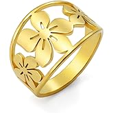 Progresssail Bohemian Hollow Flower Ring for Women Stainless Steel Elegant Flower Ring Daily Band Exquisite Jewelry Wedding Band Promise Rings