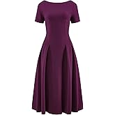 Hobemty Women's Boat Neck Dresses Church Work A-Line Midi Dress