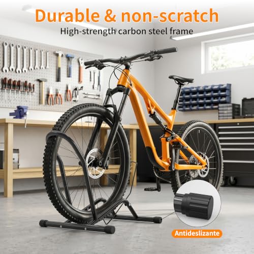 gaobaidu Soporte de Suelo para Bicicletas, Soporte de Bici Ajustable, Portabicicletas Ahorrador de Espacio para MTB y Bici de Carretera, Diámetro de Rueda Máx 76 cm, Uso Interior y Exterior (Negro)