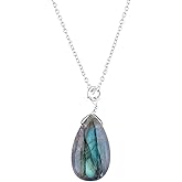Sunshinegems Natural Labradorite Pear Necklace, Polished Gemstone, Healing Crystals, Dainty, Gift for Her, Birthday, Gemstone Jewelry 18 inch Stone Weight Approx 13 to 20 Carat