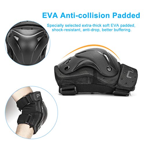 KING SHOWDEN Upgraded Knee Pads Elbow Pads Wrist Guards Set Protective Gear Sports Safety Pad for Roller Skatings Skateboarding Inline Scooter Riding BMX Bicycle Cycling Pack of 6 (S)