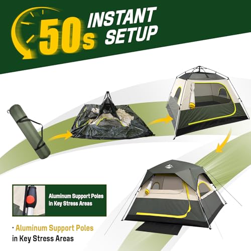 Tent 4 Person Tents for Camping - Instant Cabin Tent Setup in 50 Seconds with Rainfly & Windproof, Portable Pop Up Tents with Carry Bag for Family Outdoor Camping & Hiking