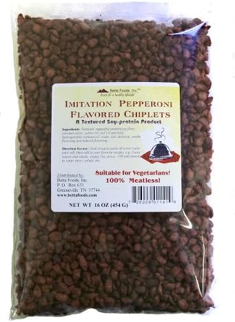 Betta Foods Imitation Pepperoni Chunks (Flavored TVP), 16-Ounce Bag