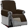 Sofa Shield Recliner Slip Cover with Patented Strap, Cushion Protector, Reversible Stain and Dog Tear Resistant Slipcover, Quilted Microfiber 28” Seat, Washable Covers, Dogs Pets Kids, Chocolate Beige