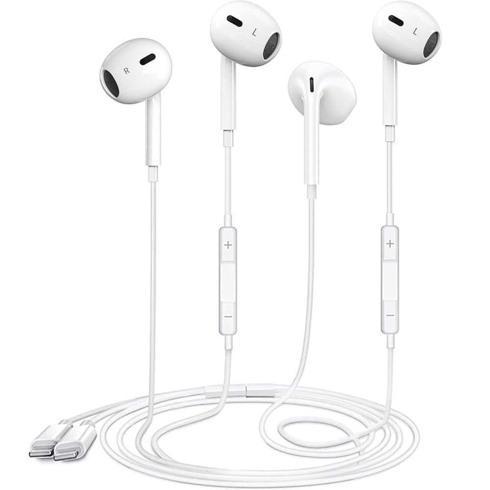 Photo 1 of 2 Packs Earbuds for iPhone Wired Headphones with Built-in Microphone & Volume Control HiFi Stereo Noise Reduction Wired Earphones for iPhone 14/13/12/11/XR/XS/X/8/7/SE All iOS, Plug and Play, White