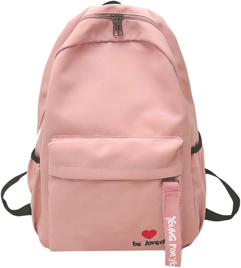 Candy Color Student Backpack, Nylon Big Capacity Zipper Closure Shoulder Bag, Teens Waterproof Durable College Daypack for Travel
