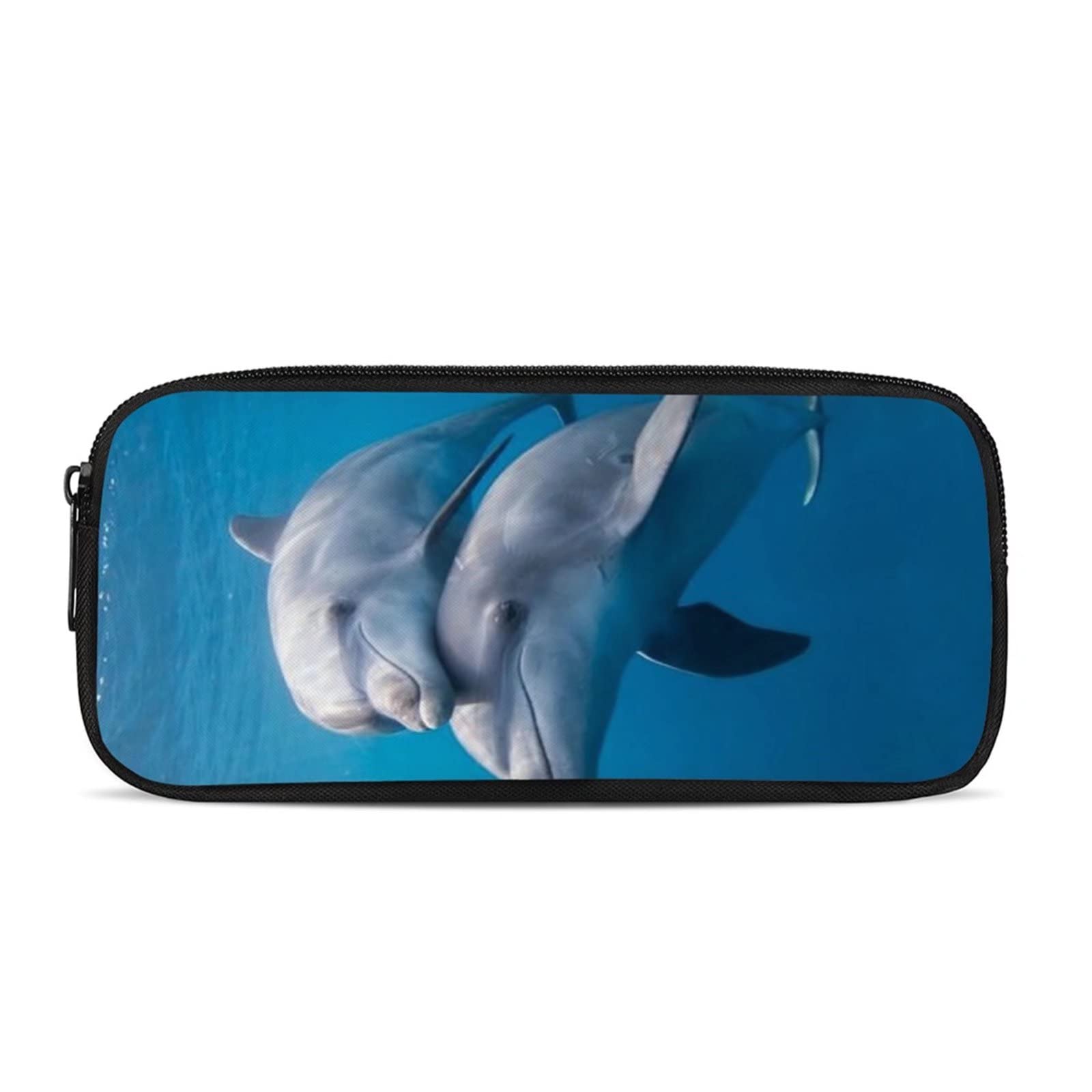 SEANATIVE Pencil Case for Kids Girls School Pen Pouch Aesthetic Pencil Bag Stationery Organizer,Cute Dolphin Love Print