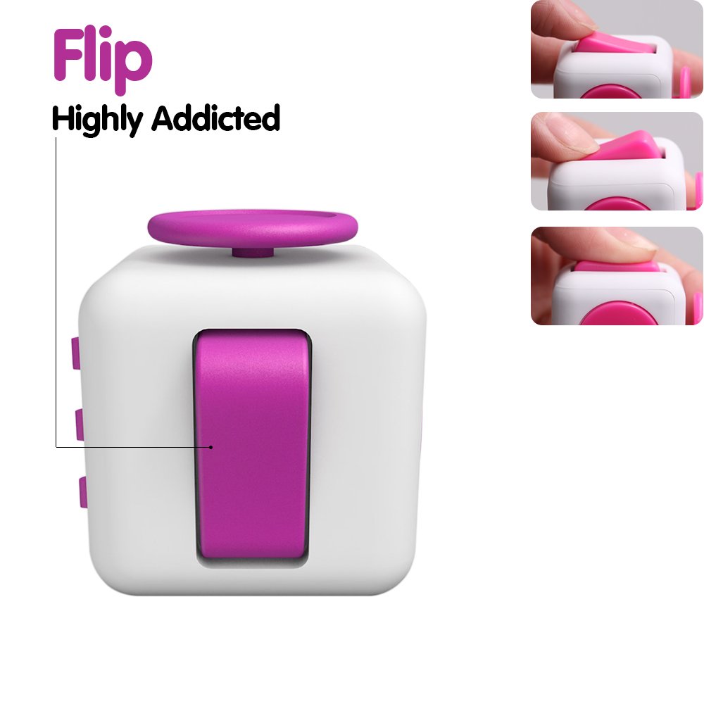 Lodabodkin Fidget Cube Relieves Stress and Anxiety for Children and Adults, Anxiety Attention Toy (White-pink)