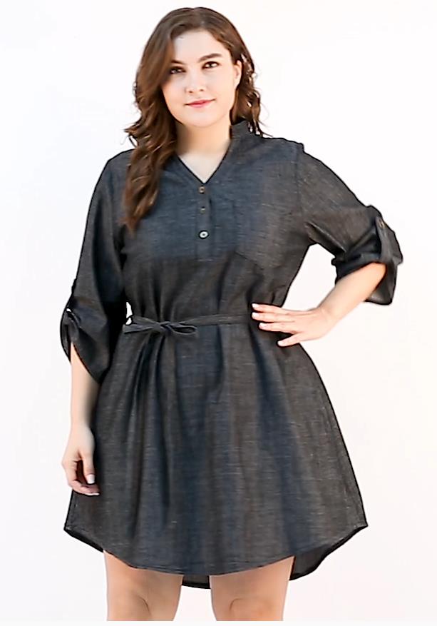 uxcell Chambray Dress for Women 2023 Plus Size V Neck Stand