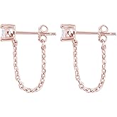 Reffeer 925 Sterling Silver CZ Chain Studs Earrings Dangle for Women Teens CZ Chain Drop Earrings Studs