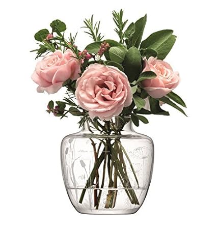 Lsa Kew Gardens Glass Vase With Etched Herb Floral Design 15cm By