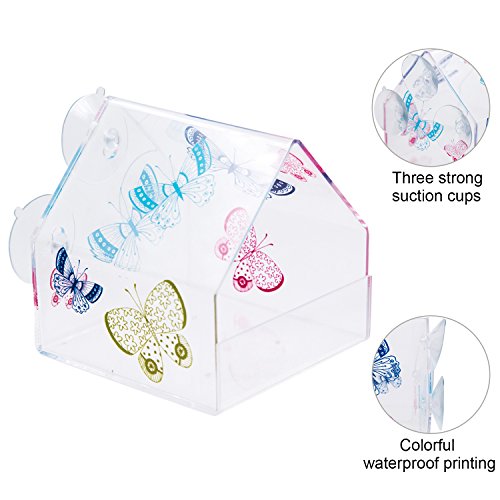 CEDAR HOME Window Bird Feeder Squirrel Proof Outdoor Garden Patio Decorative Water Proof Acrylic Butterfly Rabble Cottage Pet BirdFeeder