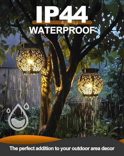 KALAHOL 2 Pack Solar Lanterns Light, Outdoor Lanterns for Garden with Beautiful Pattern, IP44/Auto On Off, Outdoor Hanging Garden Solar Lights for Garden Outside Patio Courtyard Table Balcony