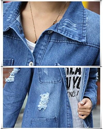 Women's Clothing Casual High Street Denim Jacket Long Loose Holes Jacket Outwear XXL
