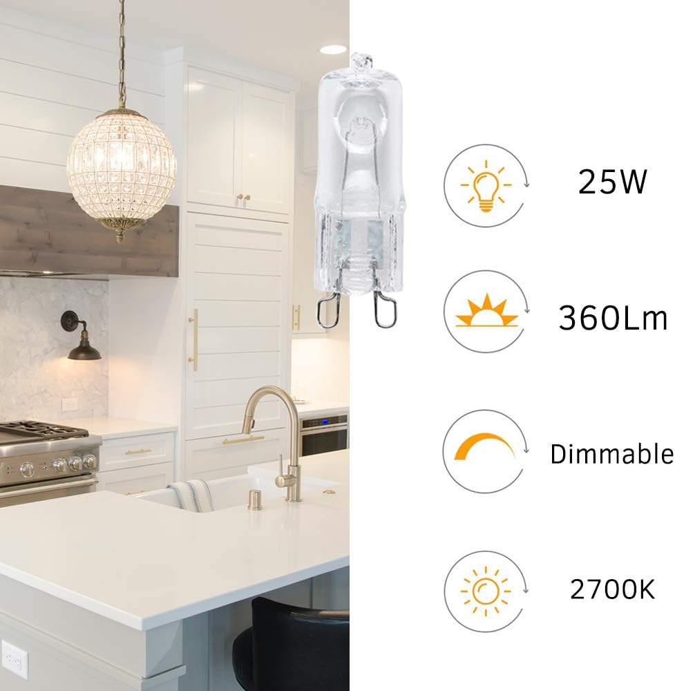 FanciBuy G9 25W Halogen Bulb, 12 Pack Clear Capsule Bulbs Warm White 2700K 360 Lumen 230V Up to 3000 Hours Life - Image 4