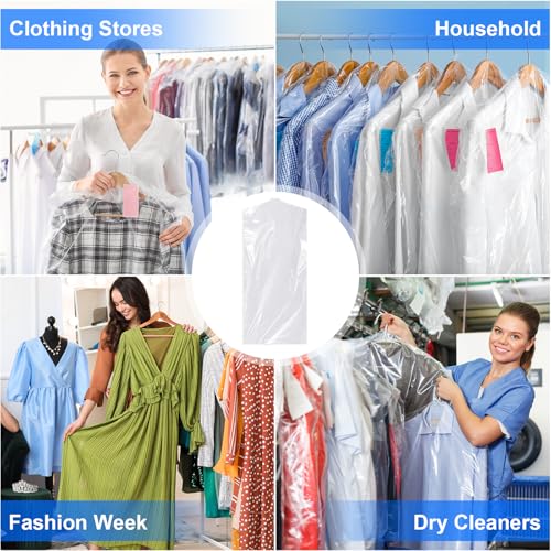 TranRantic Pack of 30 Plastic Clothes Covers, 60 x 140 cm Transparent Plastic Hanging Clothes Covers for Shirts, Jackets, Suits, Pullovers