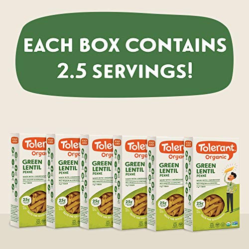 Tolerant Organic Green Lentil Penne Pasta, 8 oz Box (Case of 6), Plant