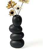 Notakia Ceramic Flower Vase for Home Decor - Handcrafted Cobblestone Shape Vase Centerpiece for Wedding, Decor，Home Decor Living Room, Home, Office, Centerpiece,Table (Black Vase)