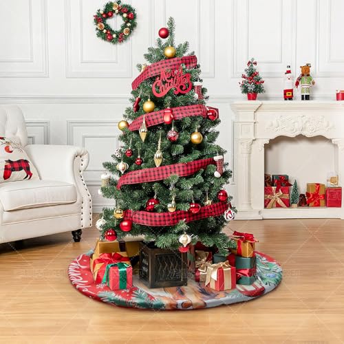 Aqlithle Christmas Tree Skirt, 30 Inches Tree Mat, Dog and Tree Round Xmas Cover for Xmas Indoor Outdoor Home Holiday Merry Christmas Party Christmas Tree Decoration