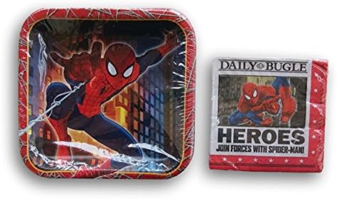Marvel Ultimate Spider-Man Super Hero Party Bundle - Cake Plates and Beverage Napkins