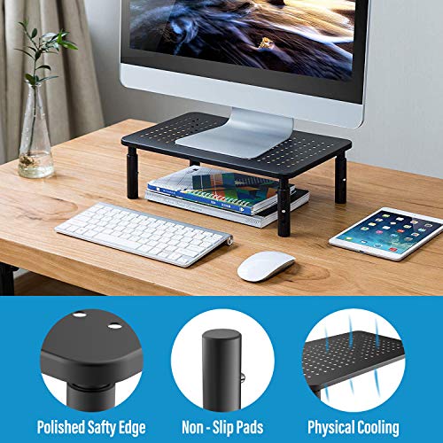 Monitor Stand Riser - Laptop Stand - 3 Height Levels Adjustable Stand with Non-Skid Rubber, Sturdy, Stable Black Metal Construction for Computer, iMac, PC, Printer