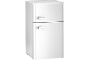 Antarctic Star Compact Mini Refrigerator Separate Freezer, Small Fridge Double 2-Door Adjustable Removable Retro Stainless Steel Shelves Garage Camper Basement/Dorm/Office 3.2 cu ft.White