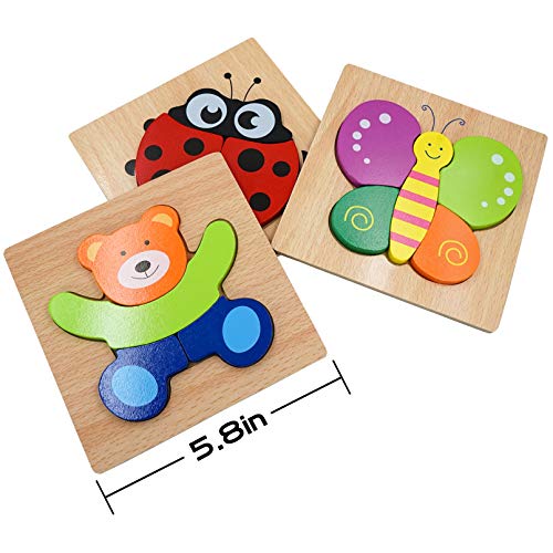 DreamsEden Wooden Chunky Jigsaw Puzzles Set Animal Blocks Learning