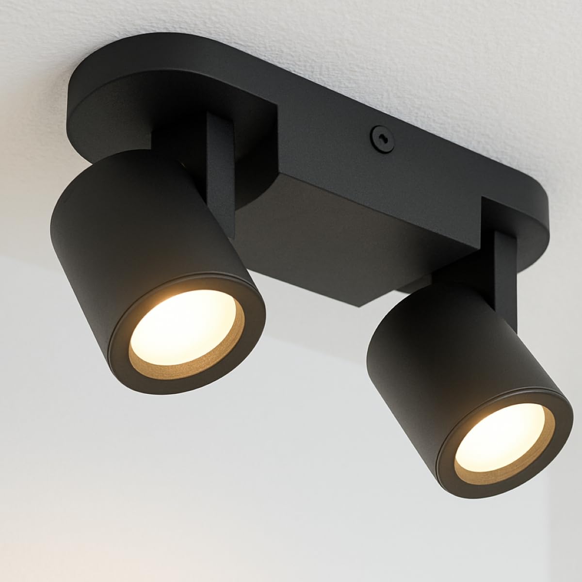 CGC Lighting Modern Round Ceiling Wall LED Spotlights Adjustable Light Surface Mount (Black, Double)