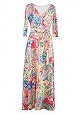 Afibi Womens Bohemian 3/4 Sleeve Faux Wrap Maxi Dress with Belt (X-Large, Design 4)