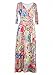 Afibi Womens Bohemian 3/4 Sleeve Faux Wrap Maxi Dress With Belt (X-Large, Design 4)