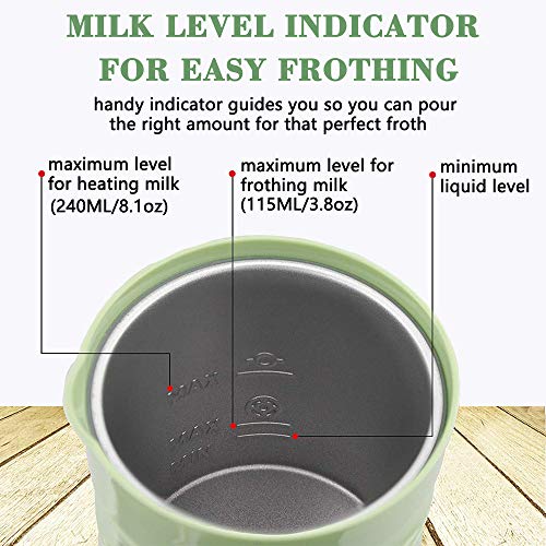 Huogary Milk Frother; Electric Milk Warmer for Coffee; Milk Steamer and Frother; Stainless Steel Non-Stick Coating Latte Foamer for Hot or Cold Milk - N8 Green