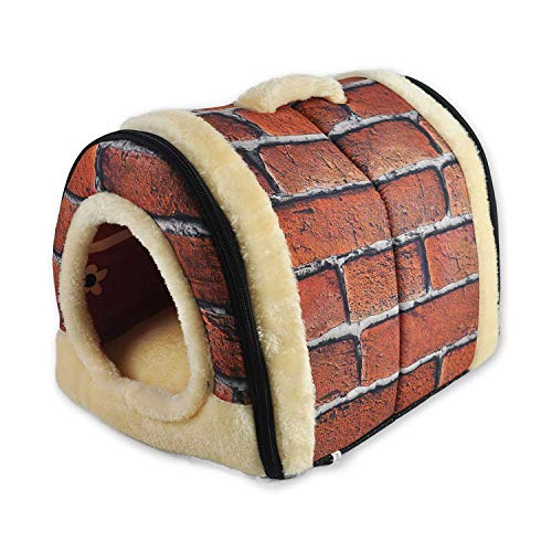 2 In 1 Pet House and Sofa, Red Bricks Machine Washable Non-slip Foldable Soft Warm Dog Cat Puppy Rabbit Pet Nest Cave Bed House with Removable Cushion Detachable Cashmere Mattress\n