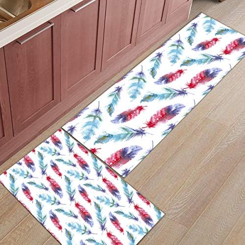 Libaoge Kitchen Rugs and Mats Set of 2 - Regular Feather Doormat with Non Skid Rubber Backing Floor Mat Accent Area Runner Indoor Entrance Carpet 15.7"x23.6"+15.7"x47.2"
