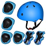 Kiwivalley Kids Boys and Girls Outdoor Sports Protective Gear Safety Pads Set [Helmet Knee Elbow Wrist] for Rollerblades, Scooter, Skateboard, Bicycle, Rollerblades (Blue)