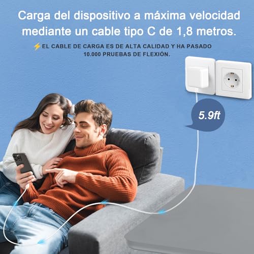 LDHUZOM Cargador rápido USB-C PD de 40 W para iPhone 17/16/15/14, con Cable de 1.8 m, Compatible con iPad Pro/Air, Switch y Samsung Galaxy S25/S24/S23